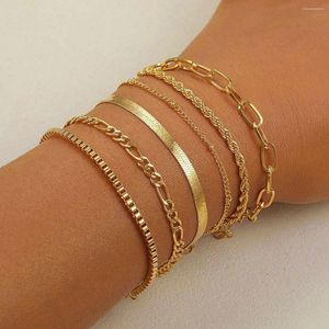 Link Armbänder 6 Stcs Gold Farbarmband Set Boho Retro Dicke Twist Cuban Kette für Frauen 2024 Trendy Quality Jewelry Geschenke