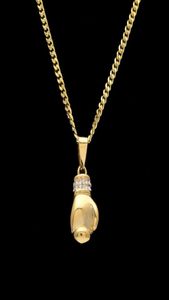 Boxing Glove Diamond Pendant Charm Necklace Sport Boxing Smycken 316L Rostfri SteelGold Color Chain for Men8776425