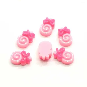 Dekoratif Çiçekler 50/100 PCS Pembe Renk Sevimli Şerit Knot Yay Lolipop Şeker Reçine Cabochons Süs Aksesuarları