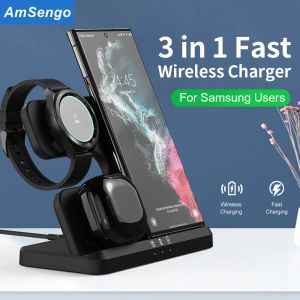 Laddare 3 i 1 trådlös laddningsstativ för Samsung Galaxy Watch 5/4 Active 2/1 15W Fast Charging Dock Station för Samsung S21/S20 Charger