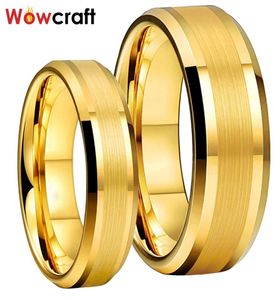 6mm 8mm Mens Womens Gold Tungsten Carbide Wedding Band Rings Beveled Edges Polished Matted Finish Comfort Fit Personal Customize9135486