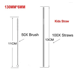 Bere cannucce riutilizzabili in acciaio inossidabile in acciaio inossidabile all'ingrosso 100 pezzi/lotto 130 6 mm per bambini con una spazzola da 50 pezzi