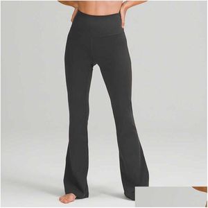 Kvinnor Tracksuits NWT L-06 Kvinnor Hög midja Yoga FLAGE Pants Wide Len Sports Trousers Solid Color Slim Hips Loose Dance Tights Ladies Ottmv