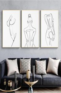 Kvinna kropp en linje ritning duk målning abstrakt kvinnlig figur konsttryck nordisk minimalistisk affisch sovrum väggdekor målning7829701