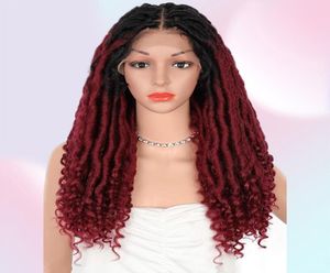 Beauart 4x4quot Swiss Lace Front Faux Locs Wigs trançados sem nó com cachos boêmios ENDES