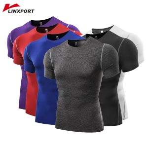 T-shirts manlig kort ärm t skjortor kör tights sport termisk muskel underkläder fitness gym klädkomprimering tröjor jacka toppar