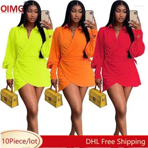 Abiti casual 10 abiti da camicia primaverile all'ingrosso Donne Donne a maniche lunghe Ladies Sexy V Neck Bandage Shirts Holidays Wear 10766