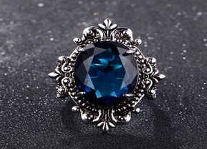 Big Peacock Blue Sapphire Rings for Women Men Vintage Real Silver 925 Gioielli Anniversario Gifts 3342751