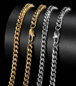 Colar de corrente de ligação cubana de hip hop 18k colar de metal de aço inoxidável de ouro real para homens 4mm 6mm 8mm5562090