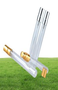 10 ml Mini Glass Parfymflaskor Exempel på sprayflaskan påfyllningsbar doft Atomizer Glassflaskflaskor med svart guld silver cap6393251