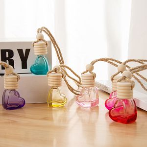 Perfume Bottle Decoration Small Perfume Bottles 6ml Car Refillable Bottle with Colorful Love Heart Shape Wood Lid Glass