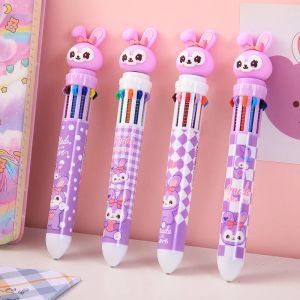 Penne 20pcs/lotto carino cartone animato Purple Rabbit 10 Colori Penne Penne Multi Color Point Pen Peni Regola