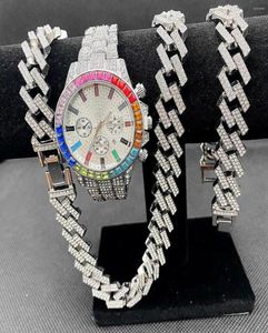 Chains 3PCS Hip Hop Mens Women Jewelry Set Iced Out Watch Necklaces Bracelet Bling Diamond Miama Cuban Choker Gifts3478795