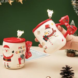 Mugs Christmas Ceramic Mug Home Drinkware Cute Coffee Cup With Lid Stirring Spoon Drinking Year Decoration Gift