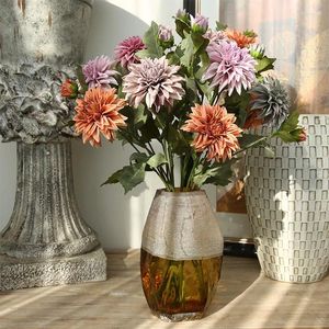 Dekorativa blommor vintage dahlia gren bröllop dekoration falsk heminredning lila blommor jul flores artificales trädgård