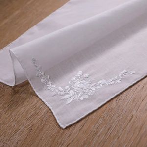 S005W 1 piece Delicate 100 cotton Handmade Embroidered hand embroidery white rose handkerchief 240401