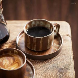 Fincan tabakları Japon vintage kahve fincanı ve kaşıkla seti el yapımı seramik latte espresso süt çay fincanı 250ml