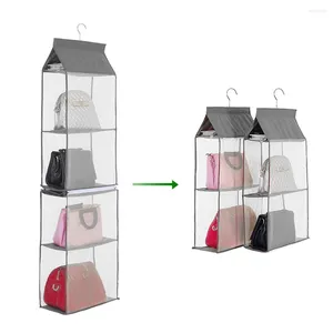 Storage Bags 4-Tiers Non-woven Detachable Closet Organizer Handbags Hanging Shelf Collapsible Clothing Accessories Holder