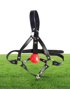PU Leather Head Harness Bondage Open Mouth Gag Restraint Red Silicone Ball Adult Fetish SM Sex Game Toys for Women Couple1215387
