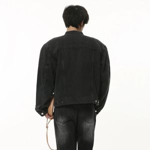 Męska dżinsowa kurtka metalowa w trudnej sytuacji umyte dżinsowe kurtki Hip Hop Streetwear Zipper Casual Ourowear American Style