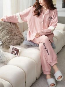 家庭用服暖かい女性のパジャマコットン女性パジャマガールピジャマステッチ睡眠のためのかわいい睡眠服ギフト女性セット