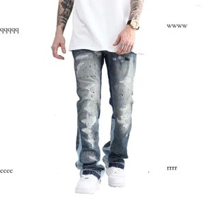 Herren Jeans Blue Speckle Tinte Wäsche zerstört ausgestellte Jean Hosen Hip Hop Graffiti Rippte Denim für Männer Streetwear Vintage breit