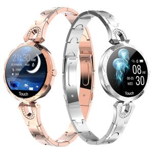 Watches AK15 Women Smart Watch IP67 Waterproof Bluetooth Bracelet Metal Ladies Sports Fitness Tracker Heart Rate Blood Pressure Monitor