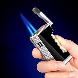 New Type Focused Double Flame Turbine Torch Direct Charge Lighter with Holes Metal Windproof Blue Flame Butane Without Gas Lighter