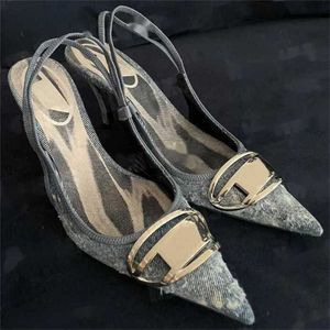 Sell Denim Heels Slipper Sandals Slingback Dress Shoes Womens Sandals Pumps Letter Canvas High-heeled Shoes Beach Summer Luxury Designer High Heel Party Wedding