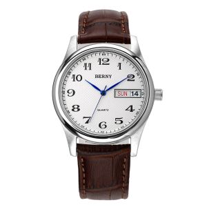 時計Berny Men's Watch Quartz Day Date Calendar Wristwatch防水鋼ハンドアラビア数字の簡単な読み取りRelogioMasculino