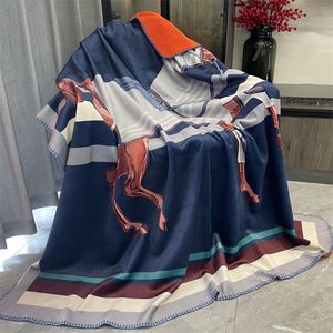 TOP QUAILTY Thickening H Horse Nevy Blanket Velvet Blankets Big Size Thick Home Sofa Designer Blanket Big Size 150&200