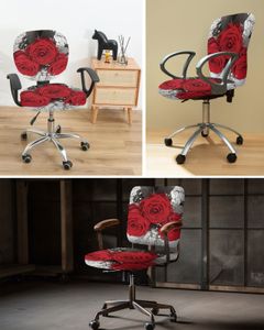 Kırmızı gül çiçek vintage elastik koltuk bilgisayar sandalye kapağı streç çıkarılabilir ofis sandalyesi slipcover bölünmüş koltuk kapakları