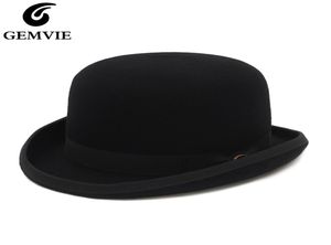 Gemvie 4 cores 100 lã Felt Derby Bowler Hat for Men Mulheres Cetins Faciona Fedora Fedora Fedora Magician Hat 2205074579652