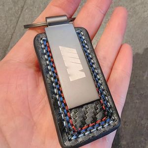 New DesignCarbon Fiber Leather Auto Key Chain Car Keychains Case Fob Shell Holder Keyrings for BMW M Fob Key