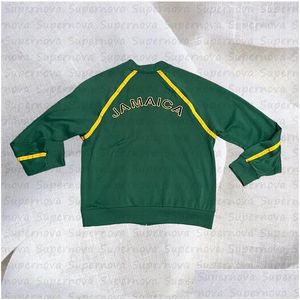 Herrjackor vintage jamaica estetiska tröja två färgbrev broderier lös grafisk dragkedja hoodie 2023 retro 230919 drop Deliv Otmel