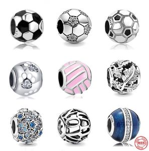 925 Sterling Silber Dangle Charme Frauen Perlen hochwertiger Schmuckgeschenkgroßhandel Neuen Fußball -Pendellant Volleyball Perle Fit Armband DIY3709988