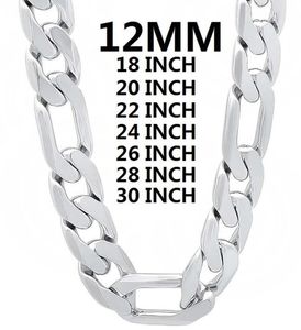 Kedjor solid 925 sterling silver halsband för män klassisk 12mm kubansk kedja 1830 tum charm hög kvalitet mode smycken bröllop5226912