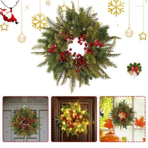 Декоративные цветы Рождественский венок с световой входной дверной вешалкой гирлянда искусственные ягоды висящие украшения настенные