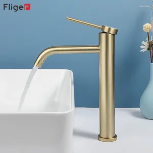 Banyo Lavabo muslukları Fliger fırçalanmış altın musluk uzun boylu havza soğuk su karışıcı tezgahı tezgah
