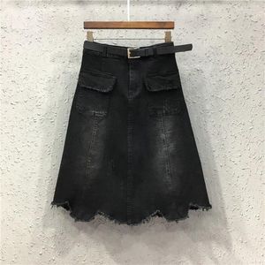 Saias de primavera e outono Versão coreana de grande saia jeans feminina cintura alta gordura solta mm200 jin slim comprimento médio A-line
