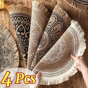 Таблицы коврики 4pcs Богемный диаметр 38 см/15 дюймов круглой изолированной изолированной анти-скальковой кухни.