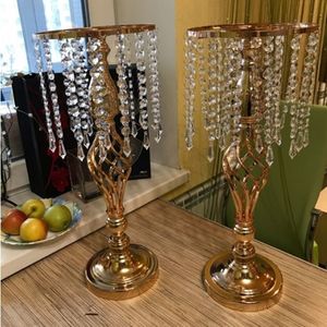 Crystal Candle Holders Metal Candlestick Flower Vase Table Centerpiece Event Flower Rack Road Lead Wedding Decoration Y200110252D