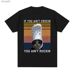 Women's T-Shirt Funny Crying Cat Croc Meme Graphic T Shirt Mens Clothing Cotton Short Sleeve T Shirts Unisex Casual Men Plus Size T-shirt TopsL2403