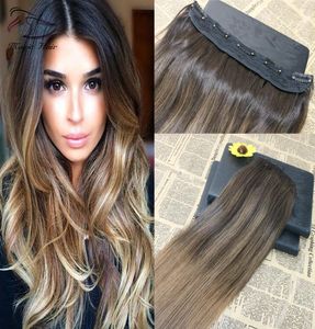 Jeden kawałek klips w ludzkich przedłużeniach włosów Ombre Balayage Color 2 Fading to Color 8 5Clips z koronką8494250