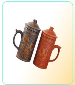Traditional Chinese Dragon Purple Clay Mug with Lid Strainer Retro Handmade Yixing Cup Zisha cup Gift Mug Tumbler 210824926898