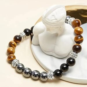 Strand Mixed Tri Color Tiger Eye Stone Bracelet Natural Handmade Beaded Elastic For Men And Women's Leisure