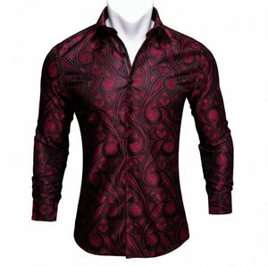 Barrywang Red Paisley Bright Silk Shirts Men Autumn Long Sleeve Casual Flower Shirts For Men Designer Fit Dress BCY01 GIHP6963358