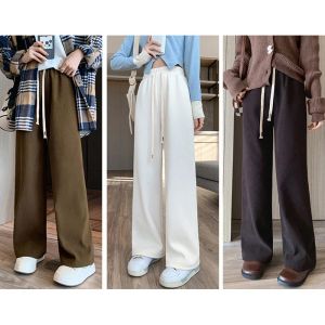 Kvinnor långa byxor Spring Autumn Women Elastic midja Stright Long Wide Ben Pants 2024 Casual Female Long Pants Byxor