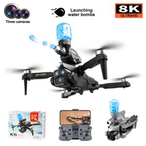 Drones K11Max Drone Aerial Veículo Fluxo óptico Três câmera de quatro eixos Motor sem escova com bomba de água Brinquedos de drones de aeronaves RC