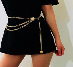 Nuovo designer di lusso Fashion Brand Metal Chain Belt for Women Golden Coin Personality Hip Hop Style Naked Belts Female Ceinture4703928508